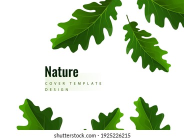 Creative green oak leaves on a light background. Template for your design. Vector illustration