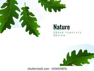 Creative green oak leaves on a light background. Template for your design. Vector illustration