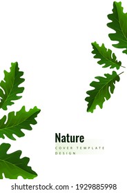 Creative green oak leaves on a light background. Template for your design. Vector illustration