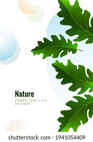 Hojas creativas de roble verde sobre un fondo claro. Plantilla para su diseño. Ilustración del vector
