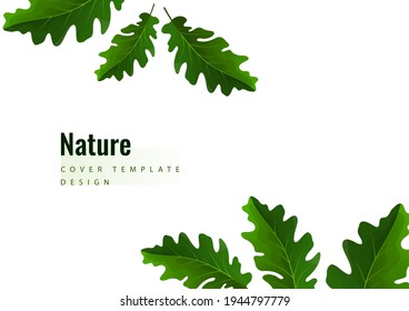 Creative green oak leaves on a light background. Template for your design. Vector illustration