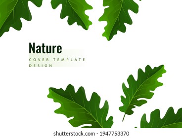 Creative green oak leaves on a light background. Template for your design. Vector illustration