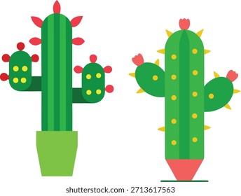 Cactus de lápiz verde creativo con gomas de borrar como flores, concepto de arte de papelería único sobre fondo blanco, diseño minimalista, perfecto para la educación, oficina e ilustración artesanal.