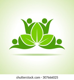 creative green people symbol design with green leaf vector