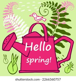 Creative green and pink texture with leaves vector hello spring!