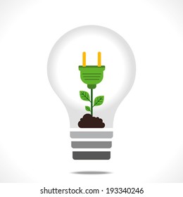 creative green plug plant in bulb design concept vector
