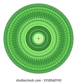Creative green points round symbol. Abstract symmetrical logo. Mosaic colored beads. Circle dots modern art icon. Pattern ornament decorative illustration eps10.