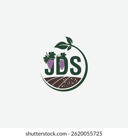 Creative Green and Purple JDS Logo Design for Organic Wine Production or Agricultural Brand