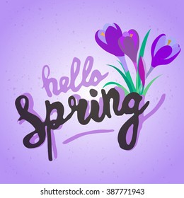 Creative green texture with leaves. Doodle circle frame with text hello spring. Vector design for spring sales, banners, advertisement.