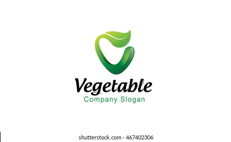 Creative Green V Letter Leaf Symbol Vector Logo Design Illustration