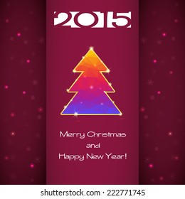 Creative greeting card with Christmas tree and snowflakes