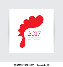 Creative greeting card design for chinese New Year 2017 with red rooster comb isolated on white background