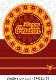 Diseño creativo de tarjetas de felicitación decorado con un hermoso diseño floral para el festival del sur de India, celebración Happy Onam.