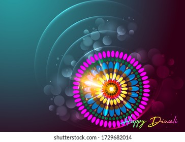 Diseño creativo de tarjetas de felicitación para la celebración del Festival de Feliz Deepavali sobre fondo decorativo con borde de diseño de rangoli floral y lámpara de aroma tradicional con Diwali Feliz Texto