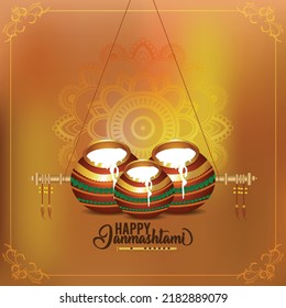 Creative greeting card design of happy janmashtami celebration background