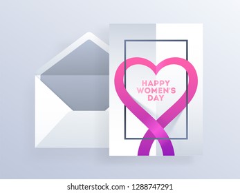 Creative greeting card design with heart shape illustration for Women's Day celebration.