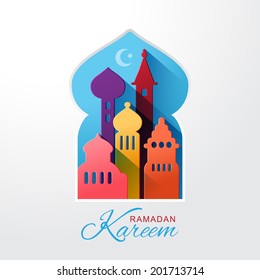 Creative greeting card design for holy month of muslim community festival Ramadan Kareem. 