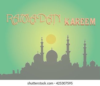 Creative greeting card design for holy month of muslim community festival Ramadan Kareem with moon and hanging lantern, stars on background.