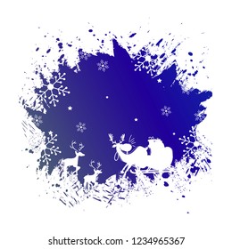 Kreatives Grußkartendesign mit Illustration von Rentieren und Schlitten aus Santa auf abstraktem Hintergrund.