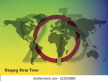 Creative greeting card design new year 2015  with world map