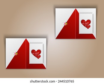 Creative greeting card design with red heart and text Love You for Happy Valentines Day celebration.