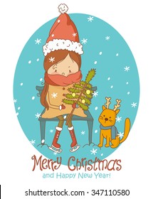 Creative greeting card design with shiny Xmas decorations on stylish background for Merry Christmas celebration and Happy New Year.