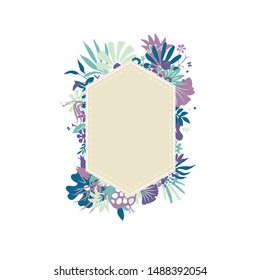 creative greeting card design template with lable and place for text, rich ornated with stylised flowers and plants