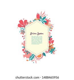 creative greeting card design template with lable and place for text, rich ornated with stylised flowers and plants