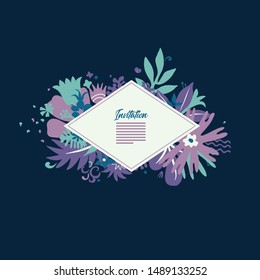 creative greeting card design template with lable and place for text, rich ornate with stylised flowers and plants