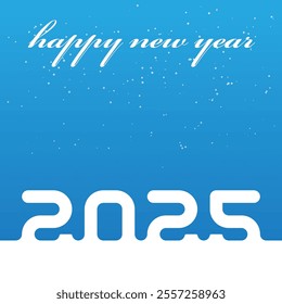 Creative greeting card design template with falling snowflakes. Cute Vector background. Happy new year. Snowdrift in the shape of 2025.