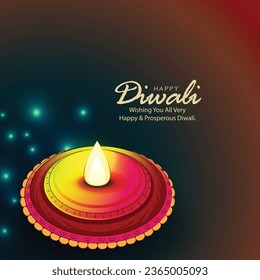 Creative greeting card of diwali festival realistic oil lamp on decorative background for Diwali celebration. 
