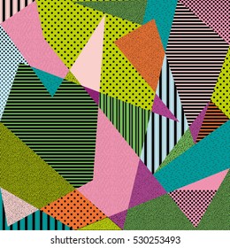 Creative greeting card with frame in the Memphis style. Modern design.  Design for a poster, postcards, invitations, notebooks, notebook covers. Vector