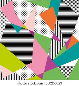 Creative greeting card with frame in the Memphis style. Modern design.  Design for a poster, postcards, invitations, notebooks, notebook covers. Vector