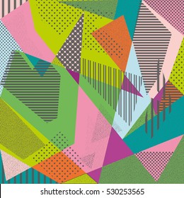 Creative greeting card with frame in the Memphis style. Modern design.  Design for a poster, postcards, invitations, notebooks, notebook covers. Vector