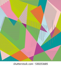 Creative greeting card with frame in the Memphis style. Modern design.  Design for a poster, postcards, invitations, notebooks, notebook covers. Vector