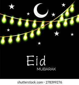 Creative greeting card with hanging light for holy ramadan kareem.
