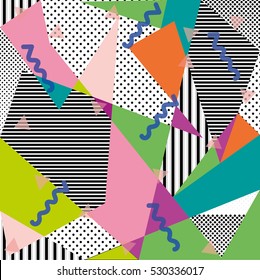 Creative greeting card in Memphis style. Modern design. Designs for cards, posters, invitations, clothing. Vector