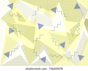 Creative greeting card in Memphis style. Modern design. Hipster style background.  Designs for cards, posters, invitations, clothing. Vector