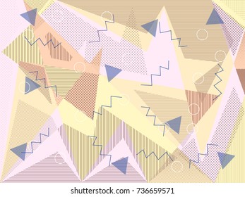 Creative greeting card in Memphis style. Modern design. Hipster style background.  Designs for cards, posters, invitations, clothing. Vector