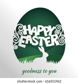 Creative Greeting card with paper Easter rabbit,Happy Easter Typographical Background With Bunny