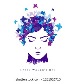 Creative greeting card or template design with illustration of beautiful woman face for Happy Women's Day celebration.