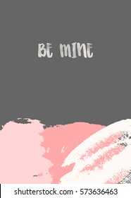 Creative greeting card template for Valentine's Day with abstract brush strokes in pastel colors and modern calligraphy text design.