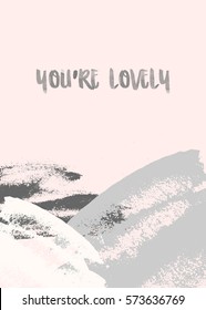 Creative greeting card template for Valentine's Day with abstract brush strokes in pastel colors and modern calligraphy text design.