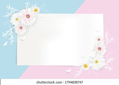 Creative greeting card Vector illustration with geometry shape for text decorated with flowers blooming on pastel background