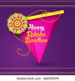 Creative greeting card,poster or banner for indian festival of raksha bandhan celebration with shiny decorated rakhi band.