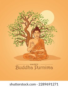 Diseño creativo de saludos con la ilustración de Buda con ocasión del cumpleaños de Buda Poornima o Buda.