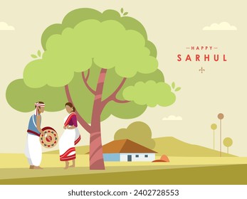 Creative greeting design with illustration for Sarhul, which is a spring festival celebrated in the in the Indian state of Jharkhand and some other states in India.