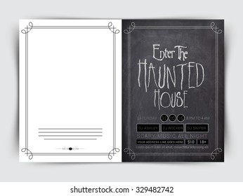 Creative greeting or invitation card design in chalkboard style for Happy Halloween Party celebration.
