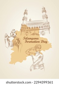 saludos creativos para la celebración del día de la formación de Telangana en el estado indio con ilustración.