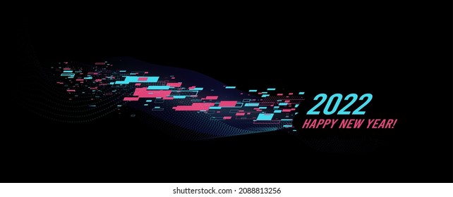 Saludos creativos para el nuevo año 2022. Ilustración del vector sobre fondo negro